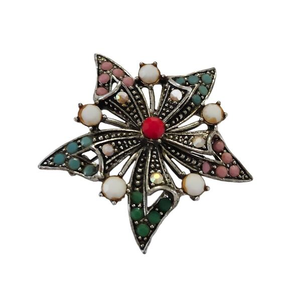 Vintage Hollycraft Crystal and Cabochon Star Brooch - Picture 7 of 11